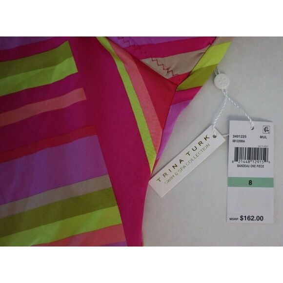 Trina Turk 3401225 Women's Sz 8 Multi Waltz Bandeau One-Piece Swimsuit $162+ - Picture 8 of 12